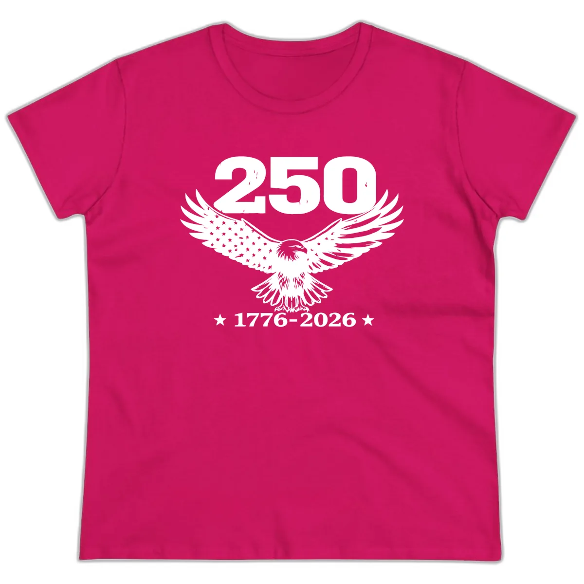 America 250th Anniversary Eagle Design Ladies Tee in Heliconia